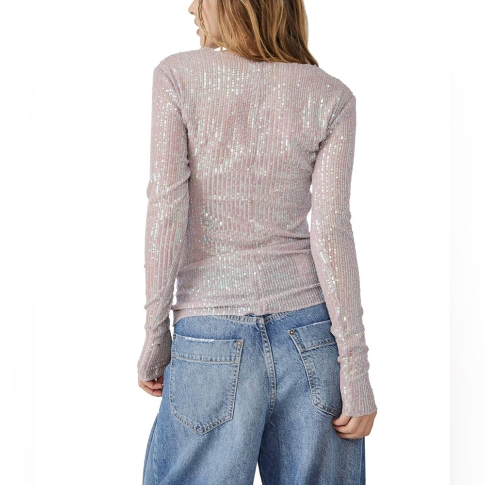 Free People Gold Rush Sequin Top In Champagne Float Pink, Size Small, NWOT. - Picture 16 of 16